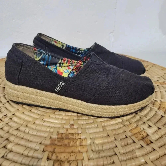 Bobs Skechers Black Canvas Espadrilles Loafer Flats 8 - Picture 1 of 5